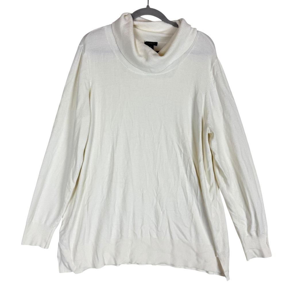 Ann Taylor Factory Sweater Womens XXL White Cowl Neck Knit Long Sleeve Pullover